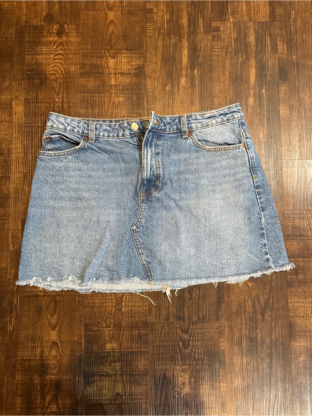 Zara Light Blue Denim Cut-Off Mini Skirt